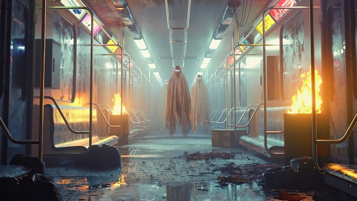Ghosts on a burning subway train