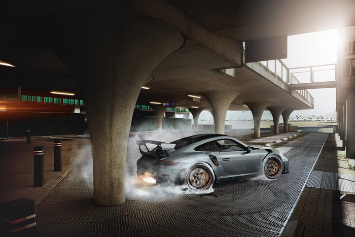 Porsche 911 GT3 RS doing a burnout