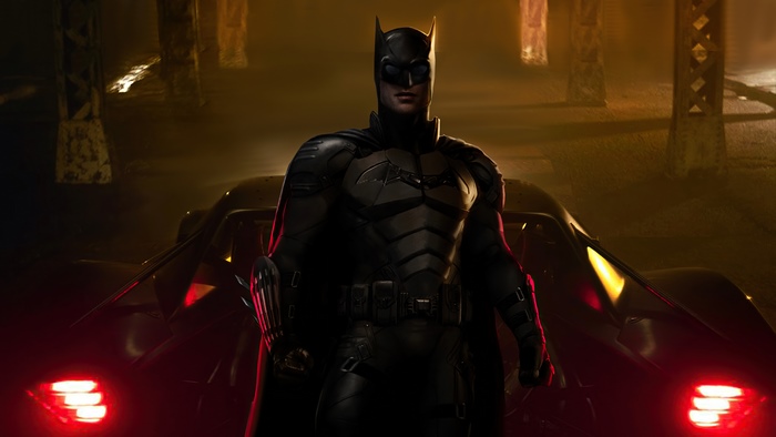Batman from DC Comics in his Batmobile