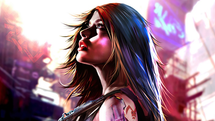 Cyberpunk woman with cybernetic arm