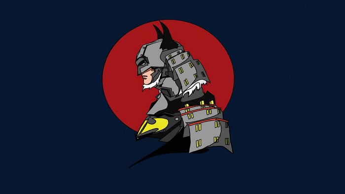 Samurai Batman in front of a red sun