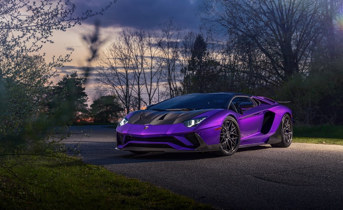 Purple Lamborghini Aventador Supercar 4K