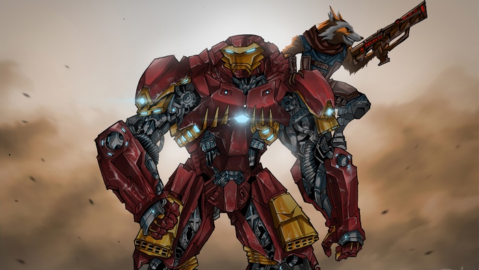 Hulkbuster and Rocket Raccoon artwork
