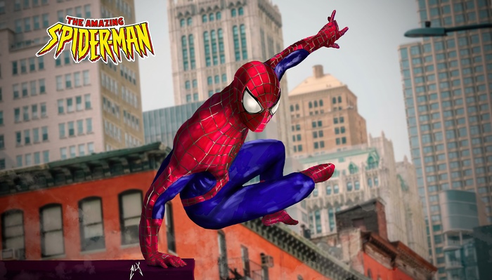 The Amazing Spider-Man in a city