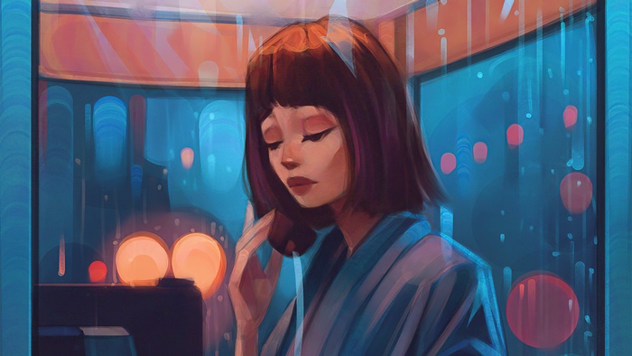 Sad girl in the rain