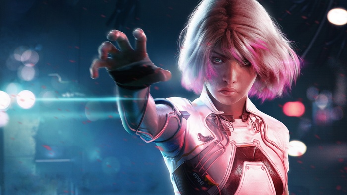 Woman with pink hair from Watch Dogs Legion