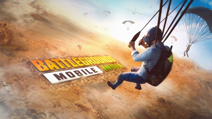 Battlegrounds Mobile India parachuting over desert landscape