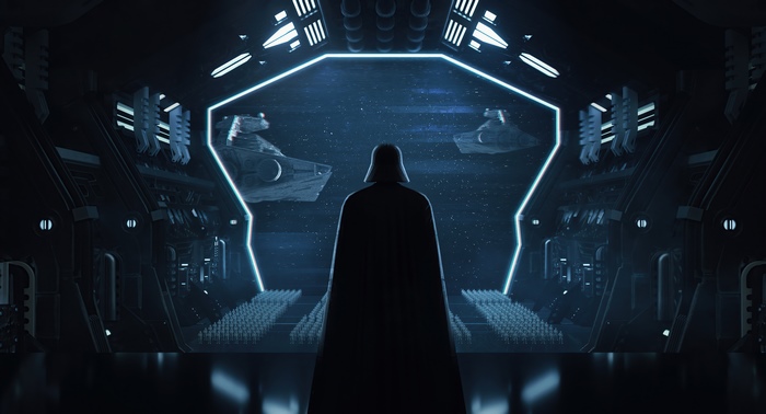 Darth Vader from Star Wars with Star Destroyers