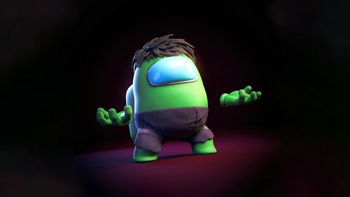 Among Us character dressed as Hulk