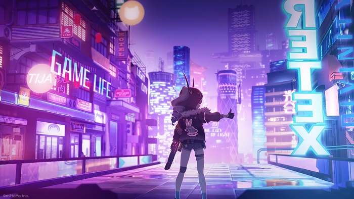Anime girl in a neon city