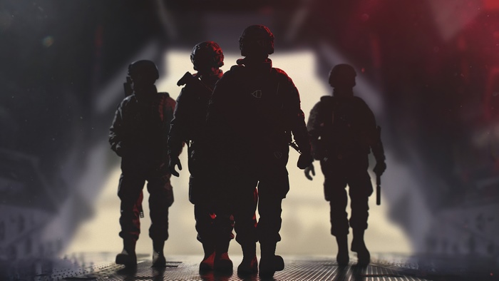 Soldiers in tactical gear walking forward