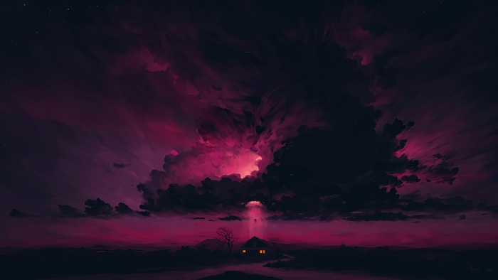Digital art of a house under a dramatic sky