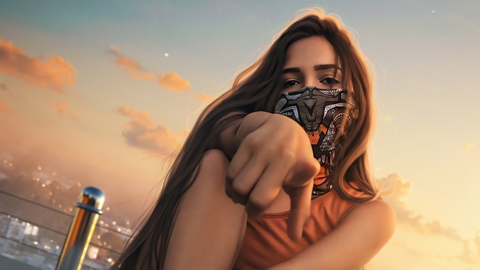 Artwork of a woman wearing a mask