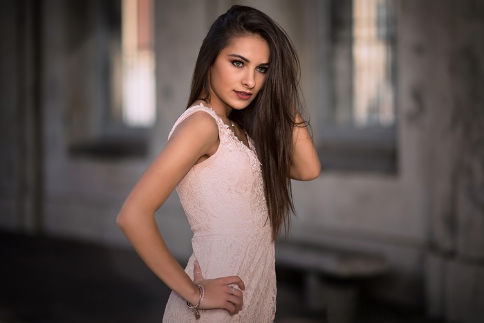 Model in Lace Dress with Depth of Field