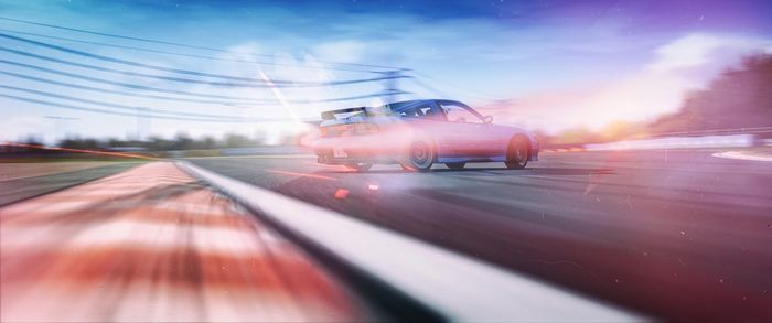 Digital art of a drifting car on a race track