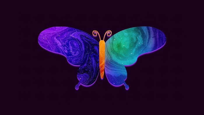 Minimalist butterfly artwork with galaxy pattern