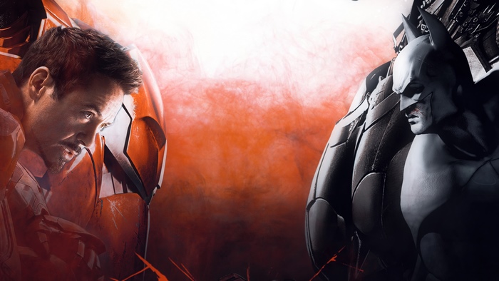 Iron Man and Batman facing each other