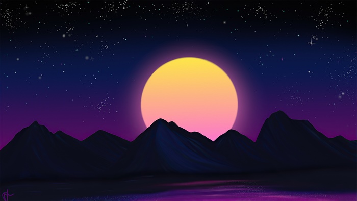Retrowave mountains and sun digital art 4K