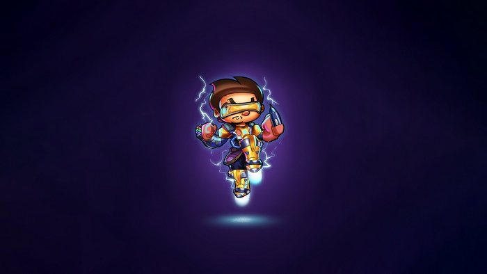 Chibi character in futuristic armor with lightning