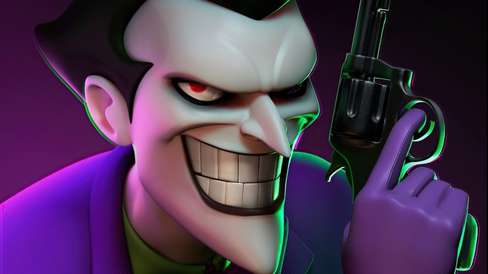 The Joker from DC Comics holding a gun
