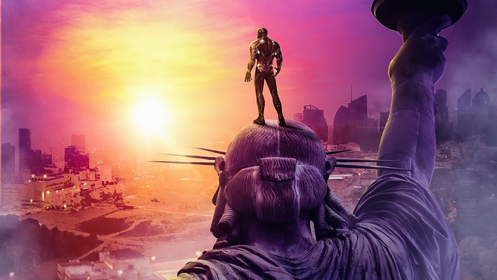 Iron Man on Statue of Liberty in New York City 4K