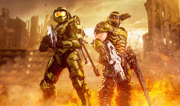 Master Chief and Doom Slayer in Halo and Doom