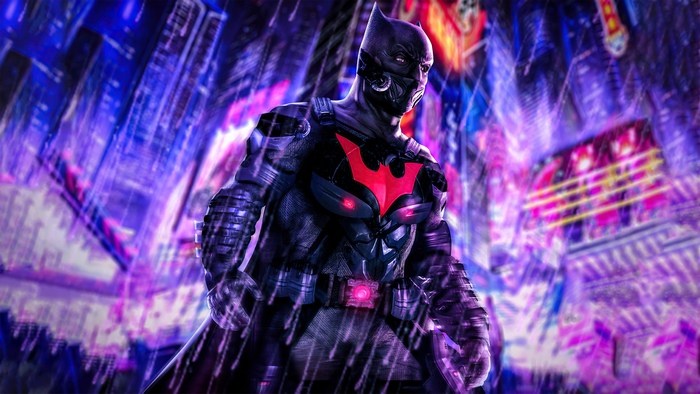 Batman Beyond in a futuristic city