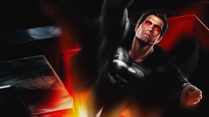 Superman from DC Comics in black suit with red eyes