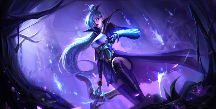 Fantasy warrior with bow and arrow in purple forest