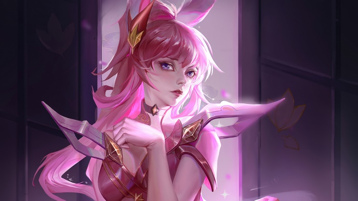 Pink-haired girl in a pink outfit