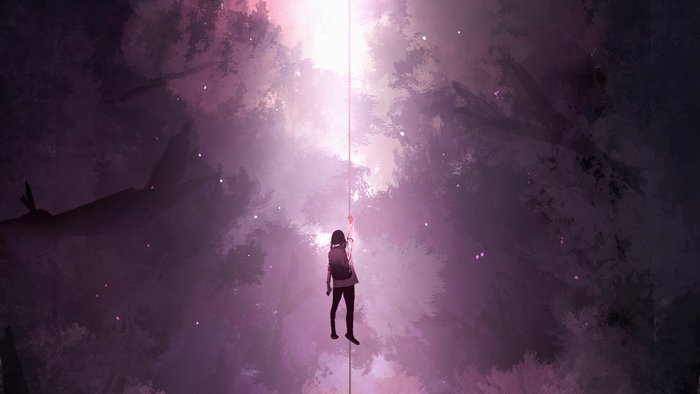 Girl on a rope in a forest 4K