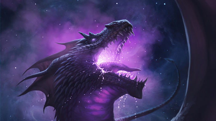 Dragon breathing purple magic