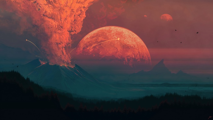 Volcanic Eruption with Multiple Moons