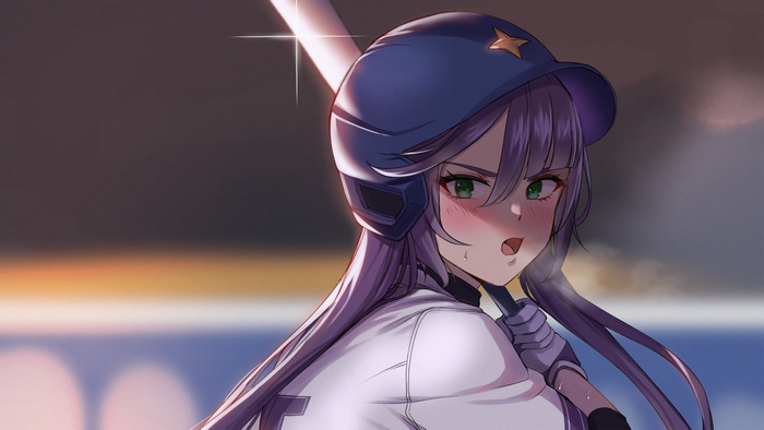 Anime girl in baseball uniform with bat