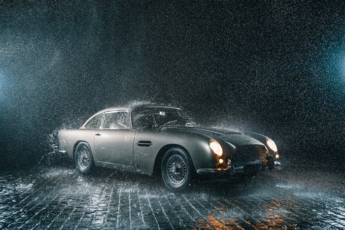 Aston Martin DB5 in the rain