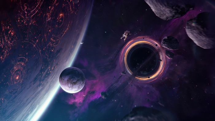 Astronaut Near Black Hole in Space