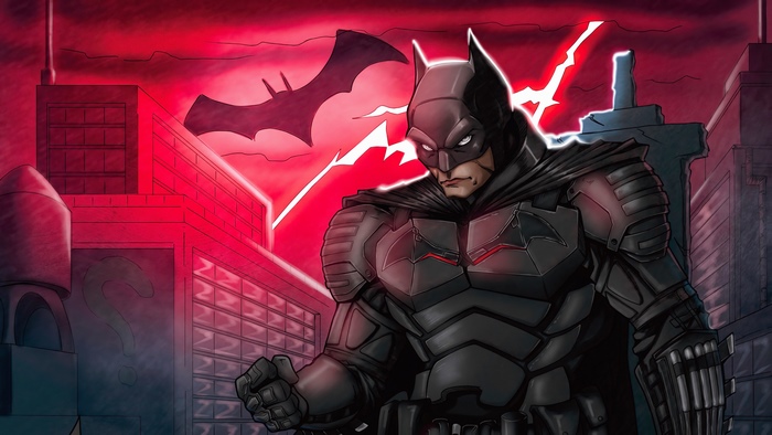 Batman in Gotham City with a Bat Symbol