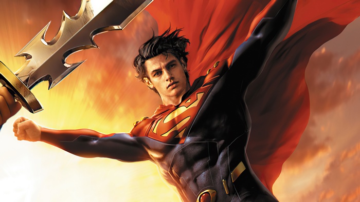 Superman from DC Comics holding a sword