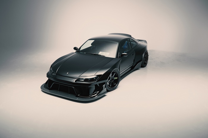 Matte black Nissan S15 Silvia widebody coupe