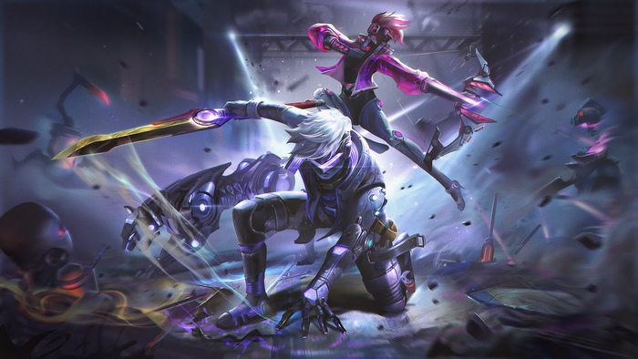 Cyberpunk characters fighting in a dark arena