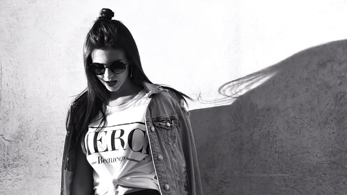 Victoria Justice in monochrome