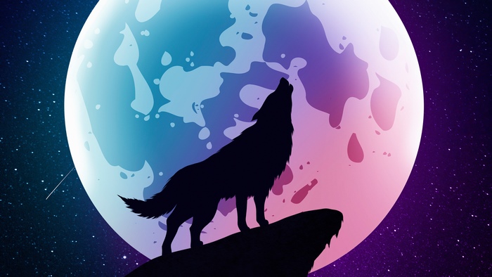 Minimalist Wolf Howling at Moon Digital Art