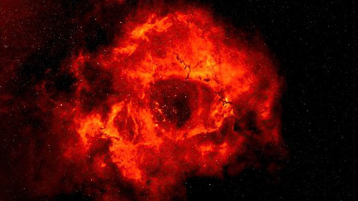 Red nebula in deep space with stars