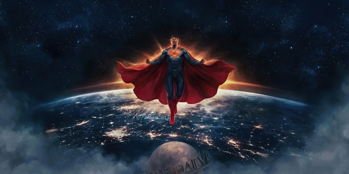 Superman flying over Earth from space