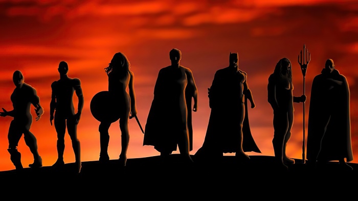 Justice League Silhouettes with Wonder Woman, Batman, Superman, Aquaman