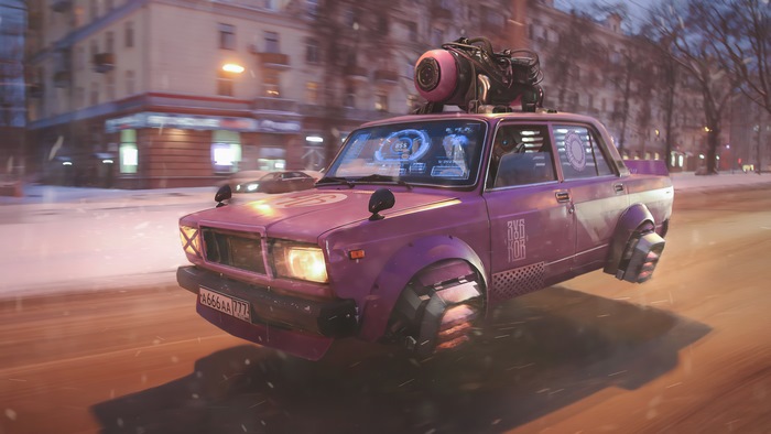 Cyberpunk flying car artwork 4K