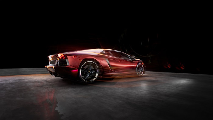 Red Lamborghini Aventador in motion 4K