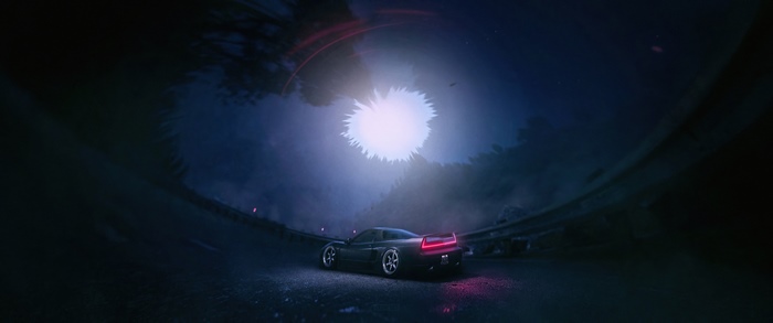 Need for Speed game car on a road at night