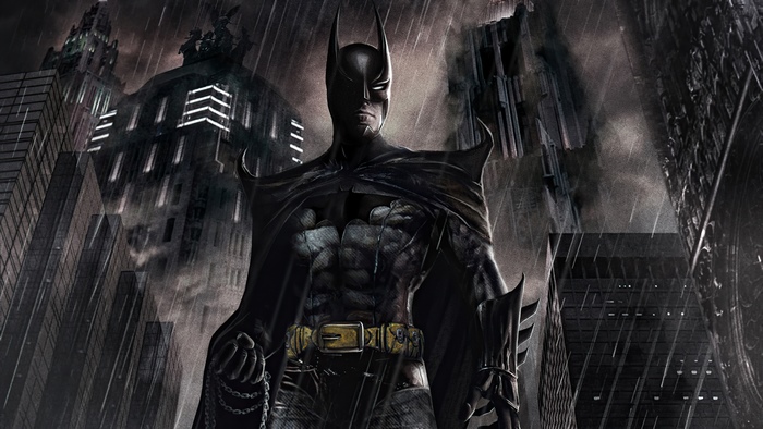 Batman in a rainy Gotham City
