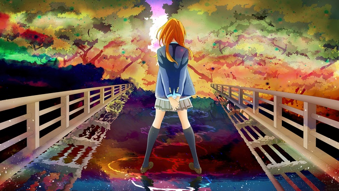 Kaori Miyazono from Your Lie in April on a bridge